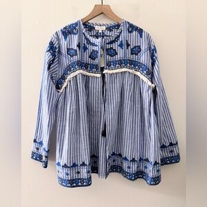 VELZERA embroidery Boho Chic Bohemian Hippie Core Jacket 100% Cotton tassels M